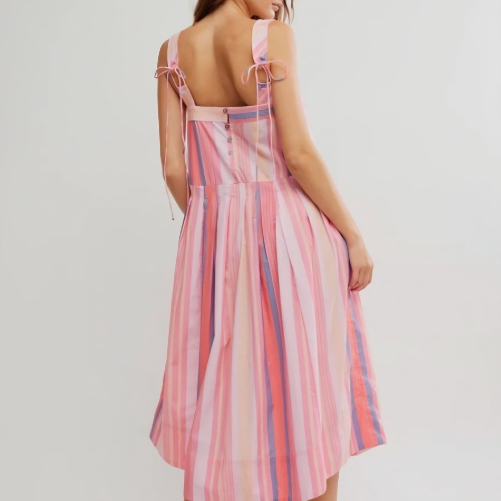 Free People Pink and Blue Striped Midi Dress - Picture 2 of 12